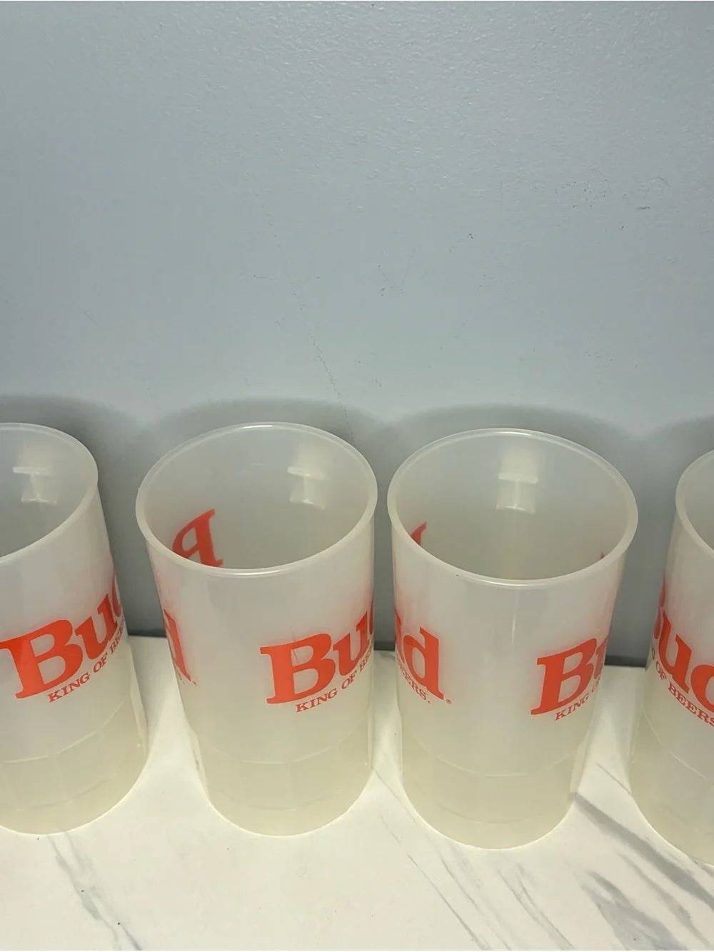 Budweiser Vintage Frosted Plastic Beer Mugs Set of 4 Bud King of Beers USA
